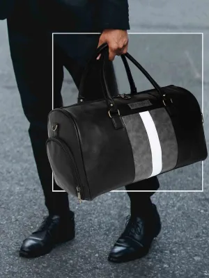 Black Weekender Faux Leather Duffle Bag