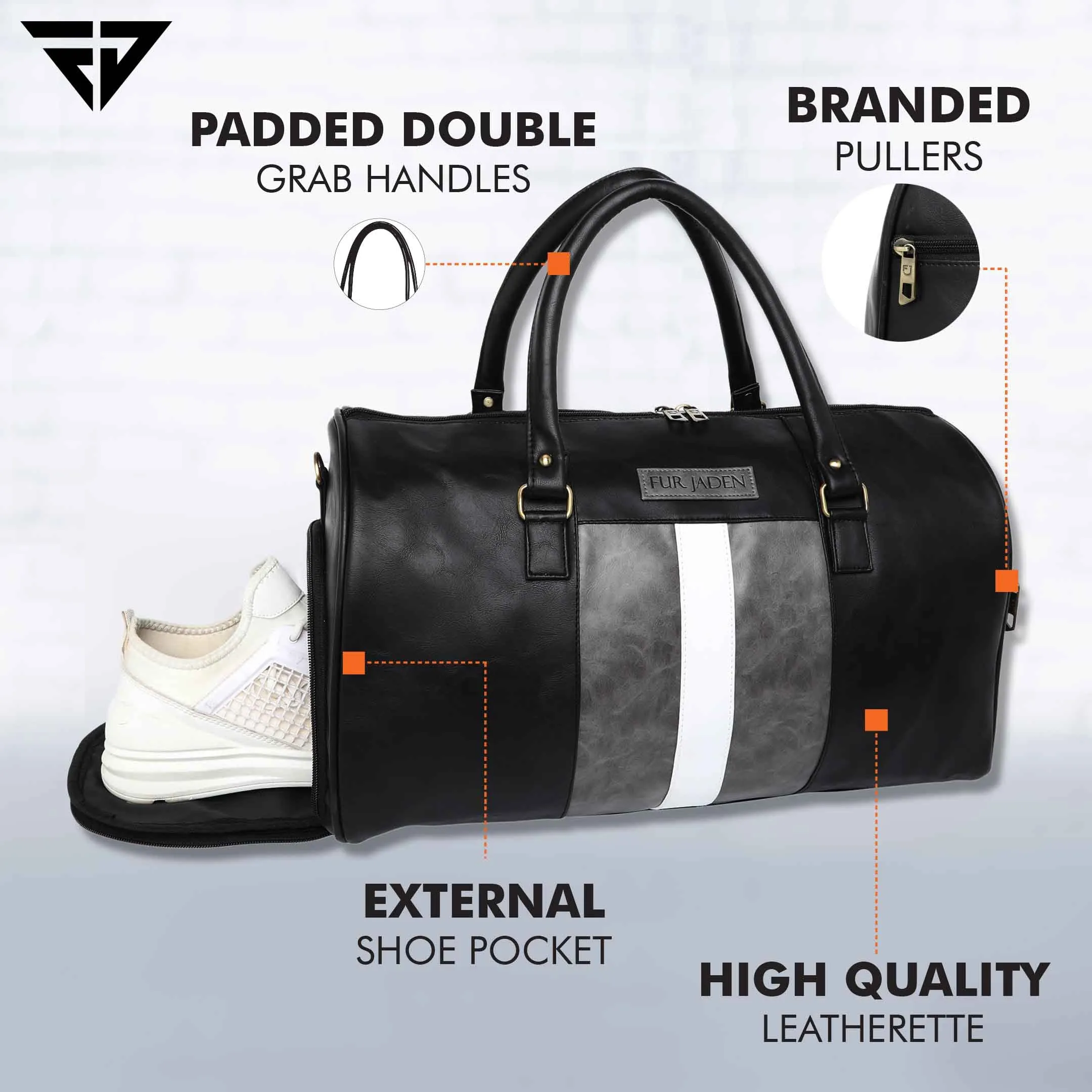 Black Weekender Faux Leather Duffle Bag