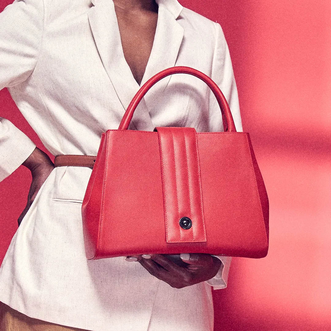 briffani lean interchangeable quilted closure tote - red with gunmetal