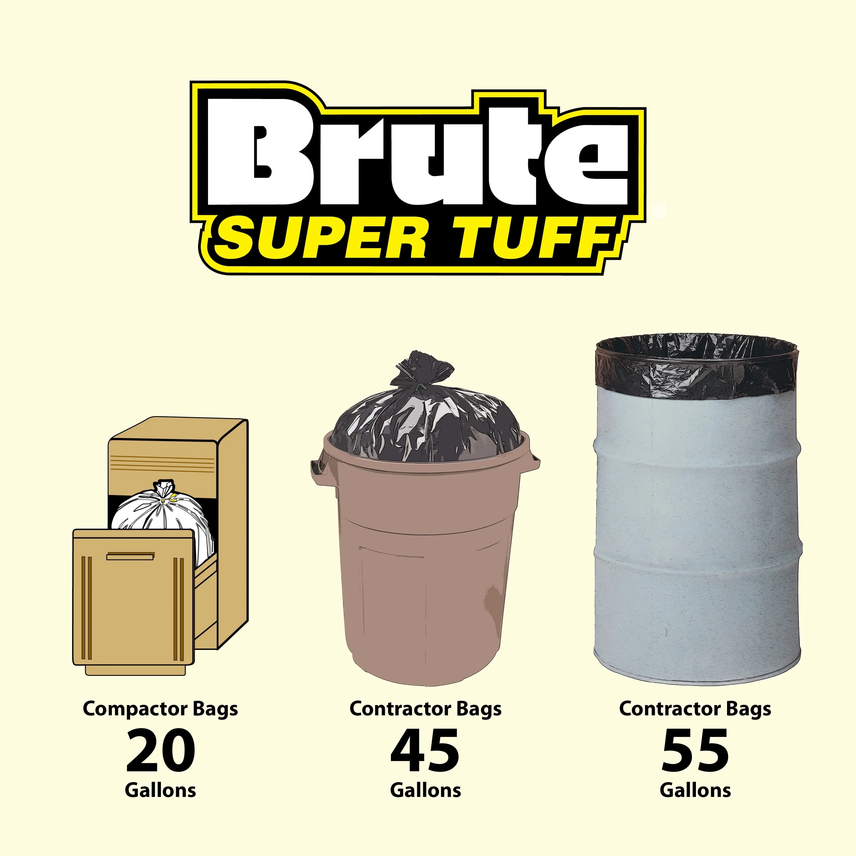 Brute Super Tuff Contractor Trash Bags, 55 Gallon, 20 Bags