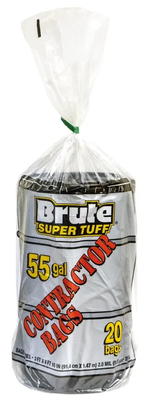 Brute Super Tuff Contractor Trash Bags, 55 Gallon, 20 Bags