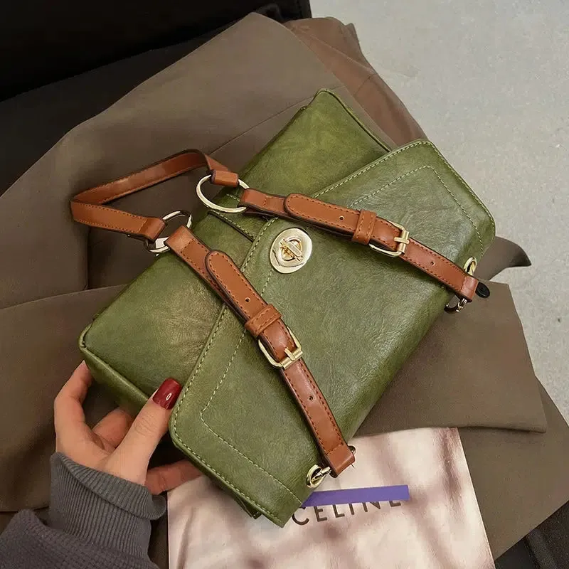 Buckle Leather Crossbody Square Bag