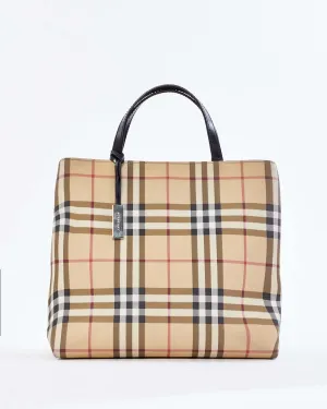 Burberry Beige Nova Check Coated Canvas Top Handle Tote Bag