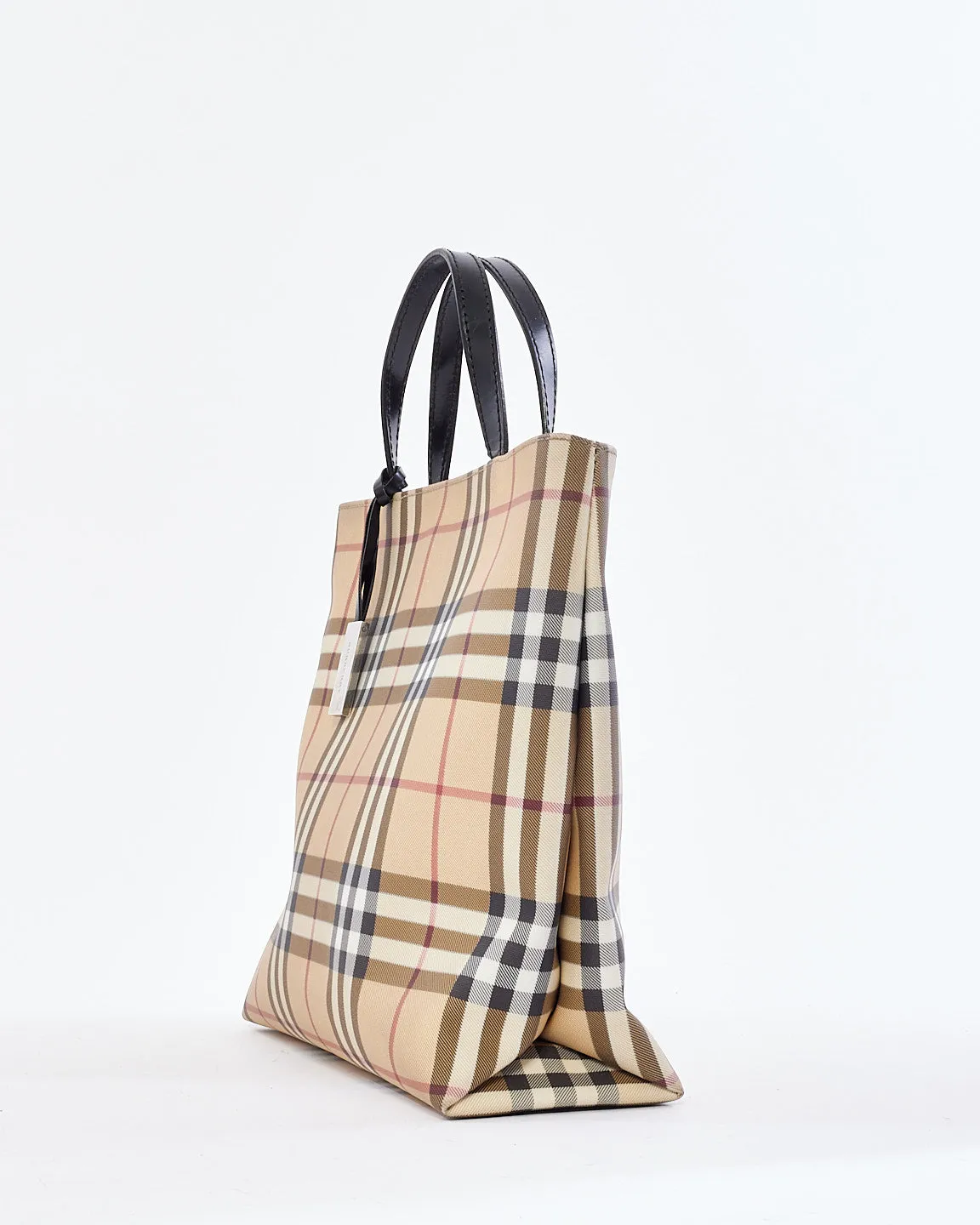 Burberry Beige Nova Check Coated Canvas Top Handle Tote Bag