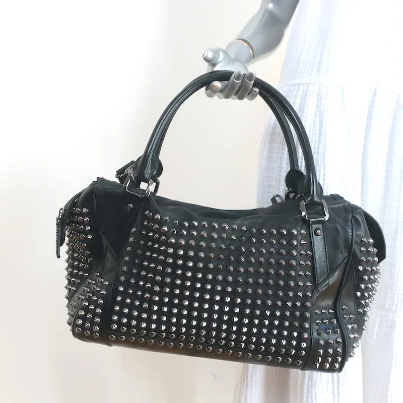Burberry Edenham Satchel Black Studded Leather Large Shoulder Bag