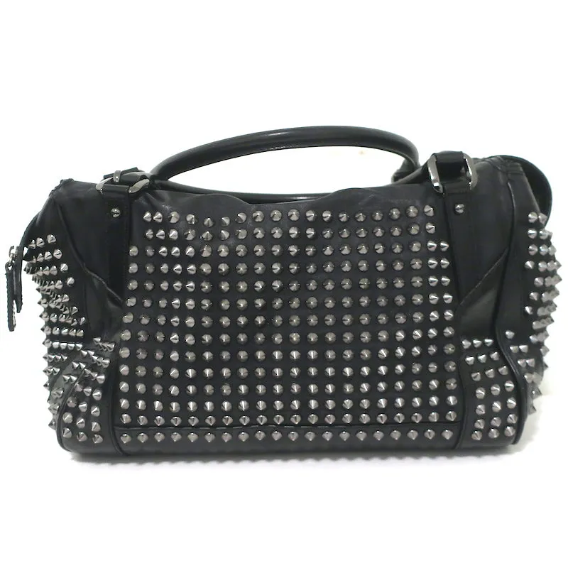 Burberry Edenham Satchel Black Studded Leather Large Shoulder Bag