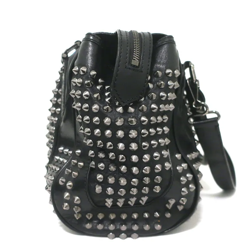 Burberry Edenham Satchel Black Studded Leather Large Shoulder Bag