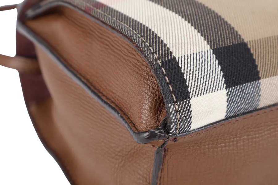 BURBERRY MACKEN SLING BAG SMALL BROWN HOUSE CHECK CANVAS GOLD HARDWARE NO DUST COVER