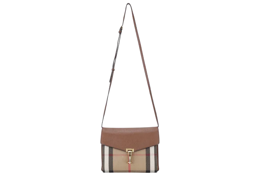 BURBERRY MACKEN SLING BAG SMALL BROWN HOUSE CHECK CANVAS GOLD HARDWARE NO DUST COVER