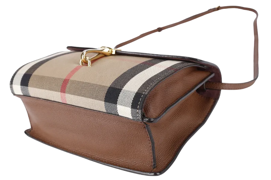 BURBERRY MACKEN SLING BAG SMALL BROWN HOUSE CHECK CANVAS GOLD HARDWARE NO DUST COVER