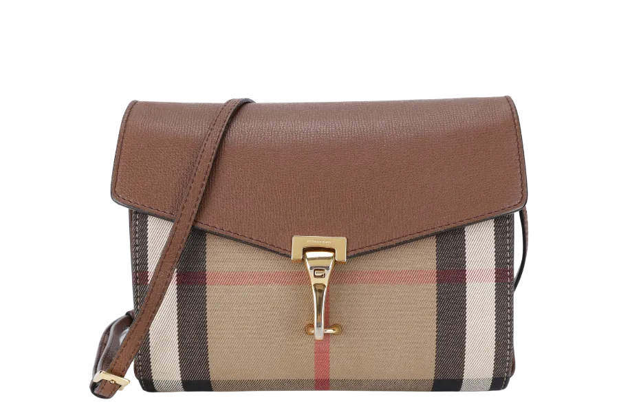 BURBERRY MACKEN SLING BAG SMALL BROWN HOUSE CHECK CANVAS GOLD HARDWARE NO DUST COVER