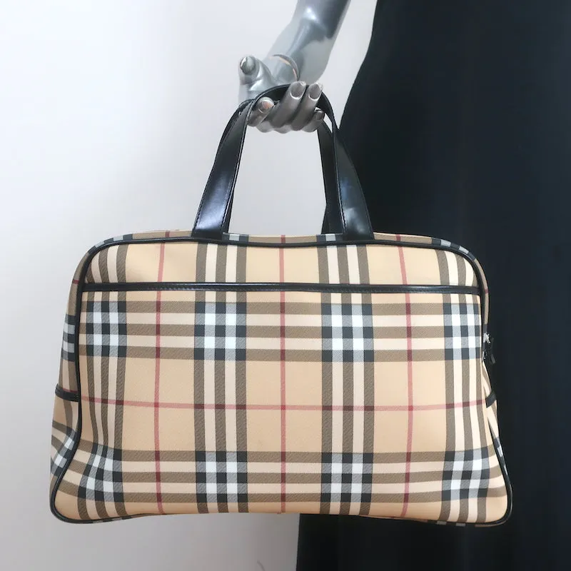 Burberry Nova Check Duffle Bag Beige Coated Canvas Large Satchel