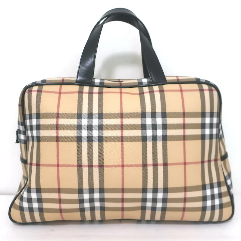 Burberry Nova Check Duffle Bag Beige Coated Canvas Large Satchel