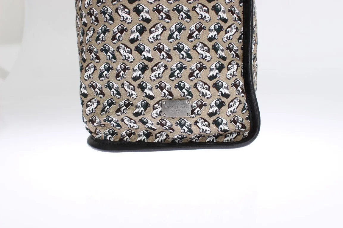 Car Print Cotton Leather Shoulder Bag