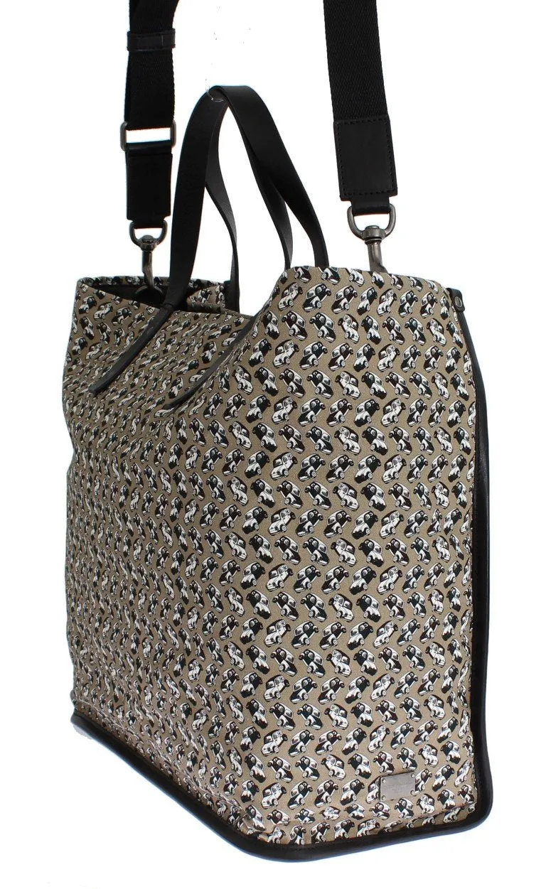 Car Print Cotton Leather Shoulder Bag