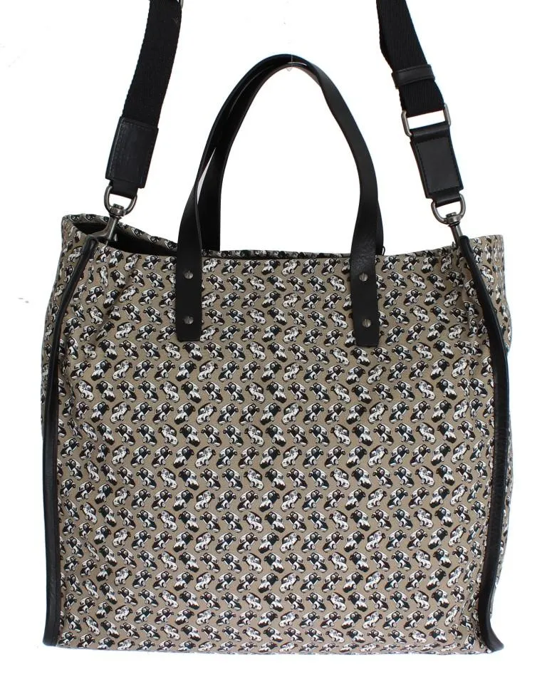 Car Print Cotton Leather Shoulder Bag