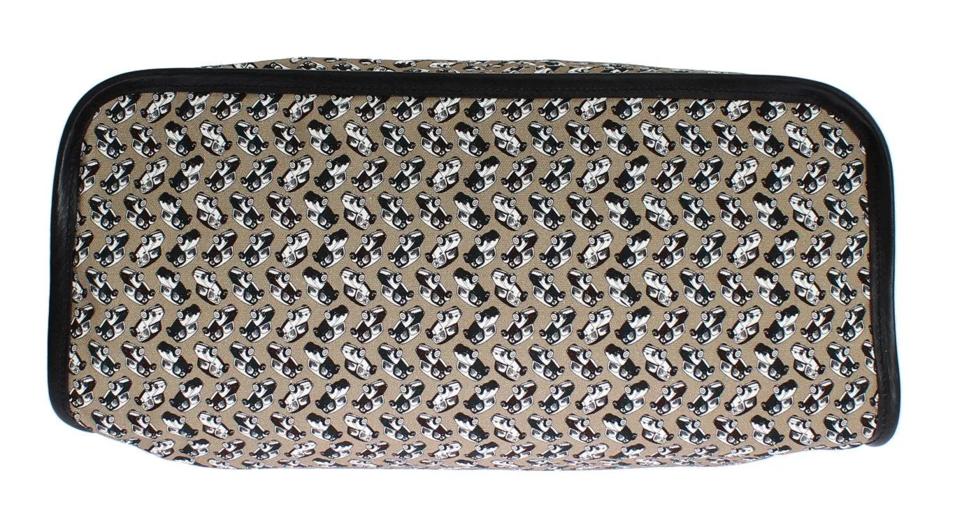 Car Print Cotton Leather Shoulder Bag