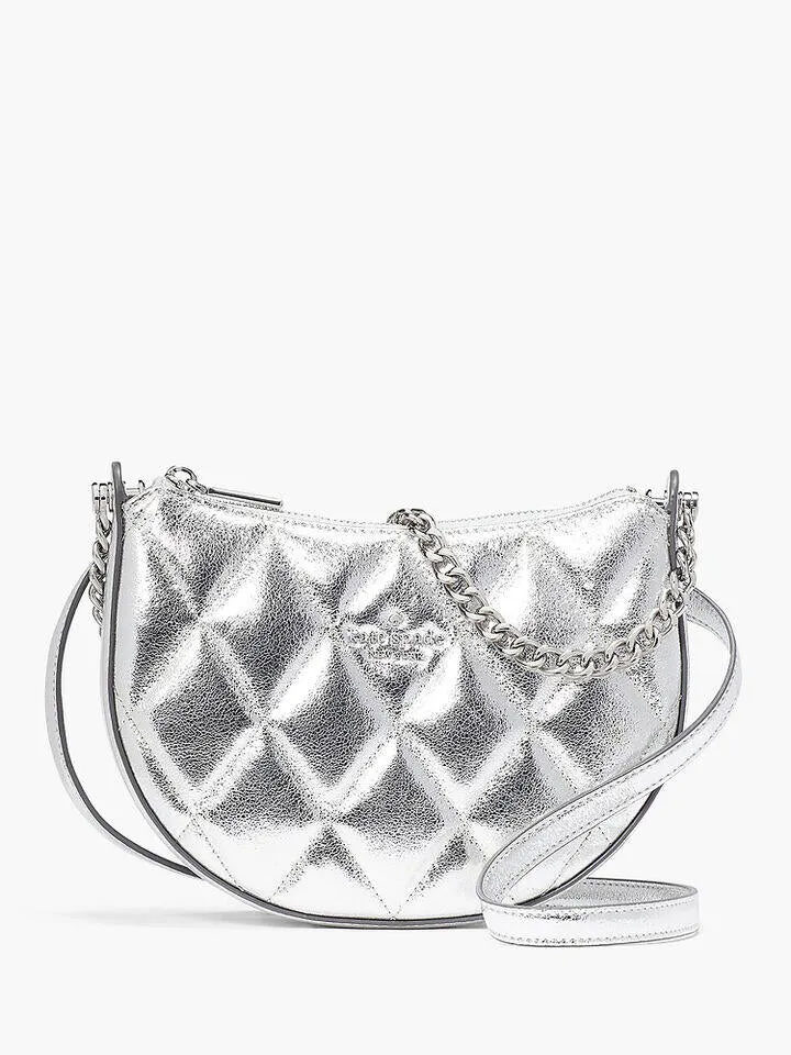 Carey Metallic Quilted Leather Zip Top Crossbody