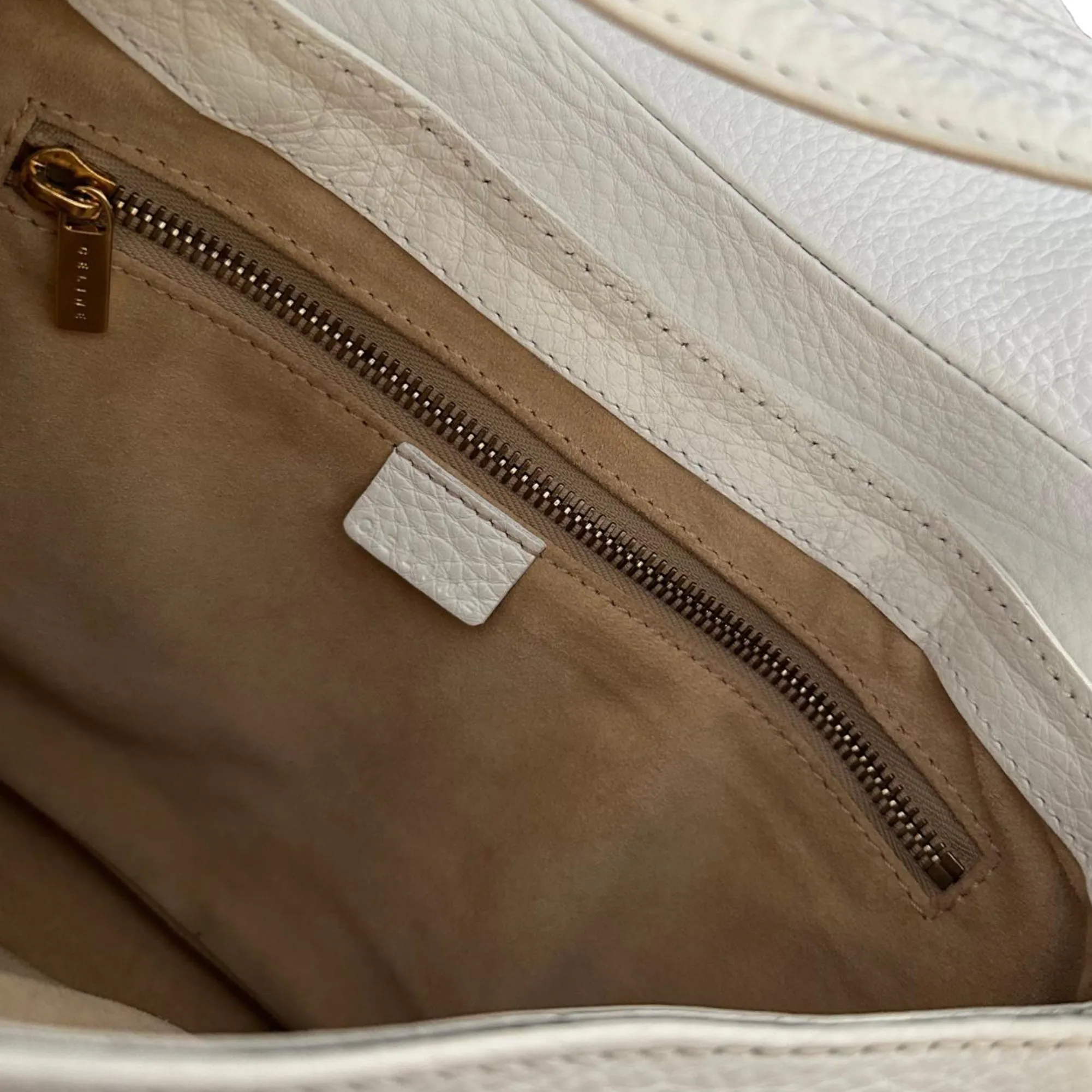 Celine White Leather Buckle Shoulder Bag