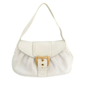 Celine White Leather Buckle Shoulder Bag