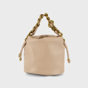 Chainlink Handle Bucket Sling Bag- Beige