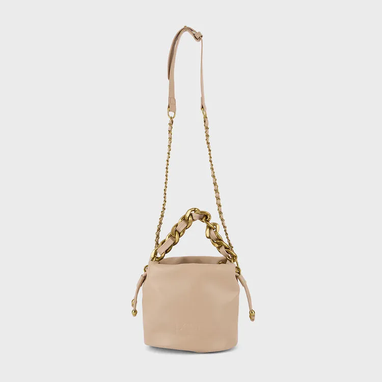 Chainlink Handle Bucket Sling Bag- Beige