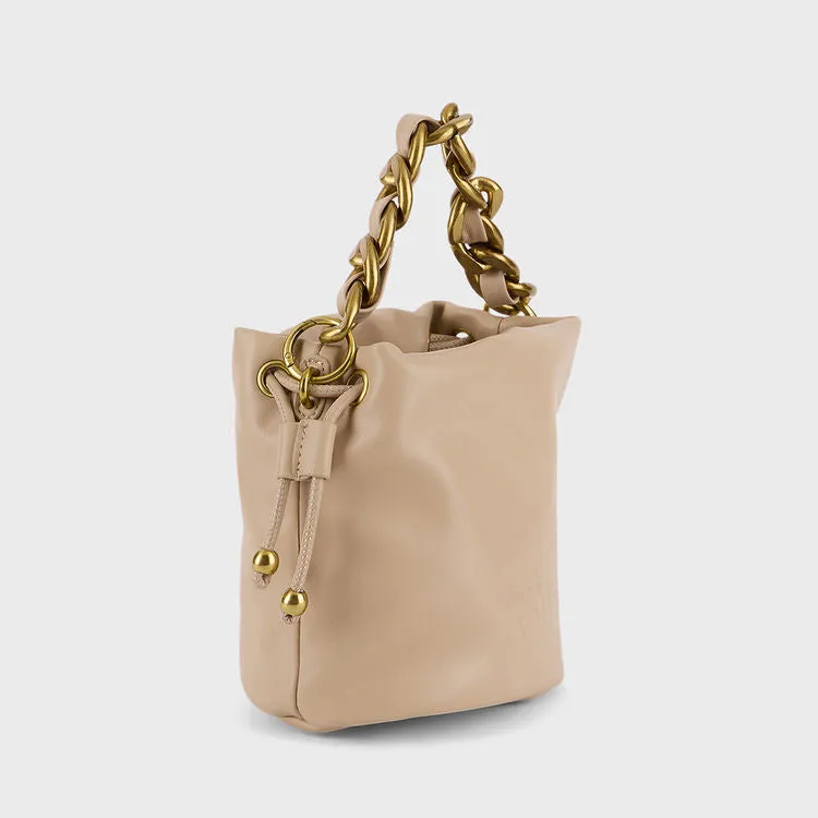 Chainlink Handle Bucket Sling Bag- Beige