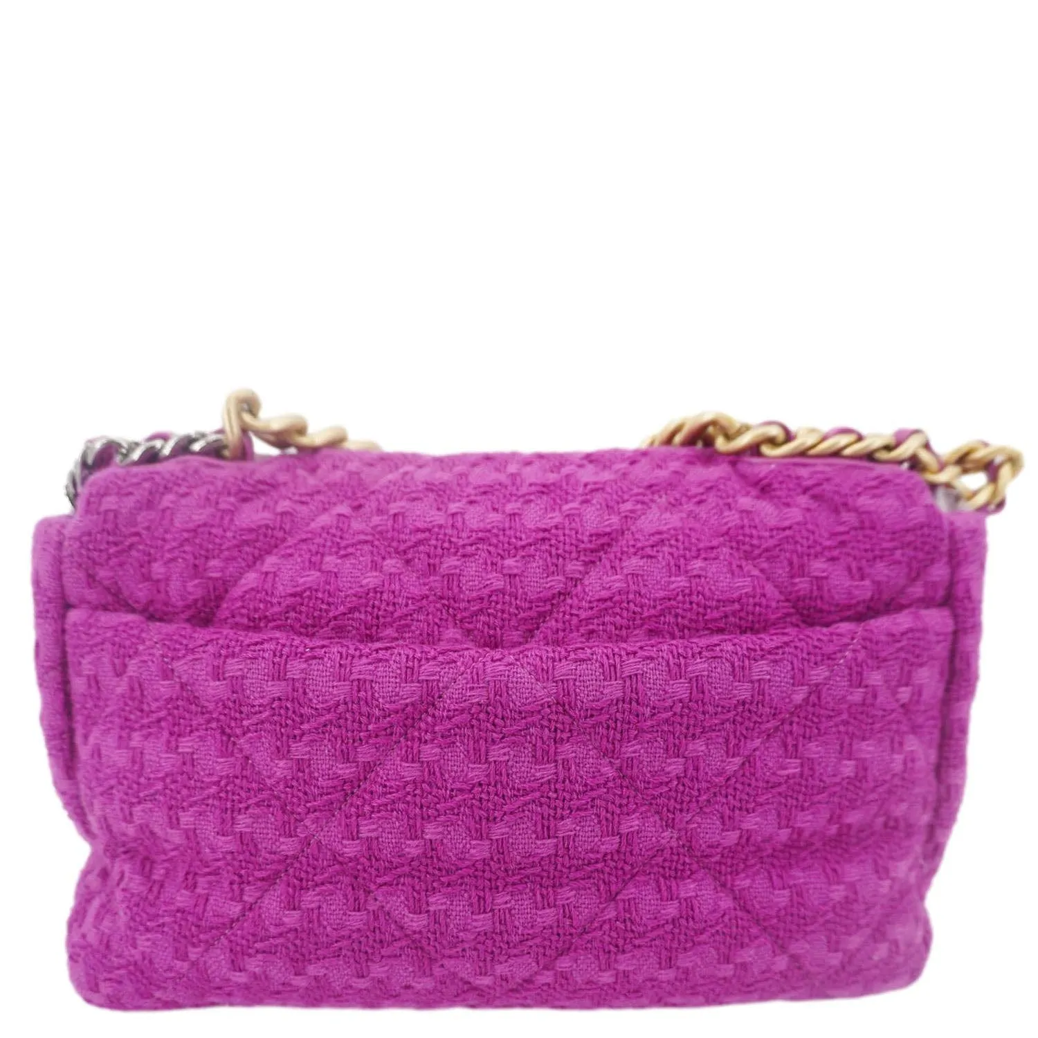 CHANEL 19 Flap Quilted Tweed Shoulder Bag Purple