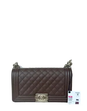 Chanel 2023 NEW Brown Caviar Leather Quilted Medium Boy Bag