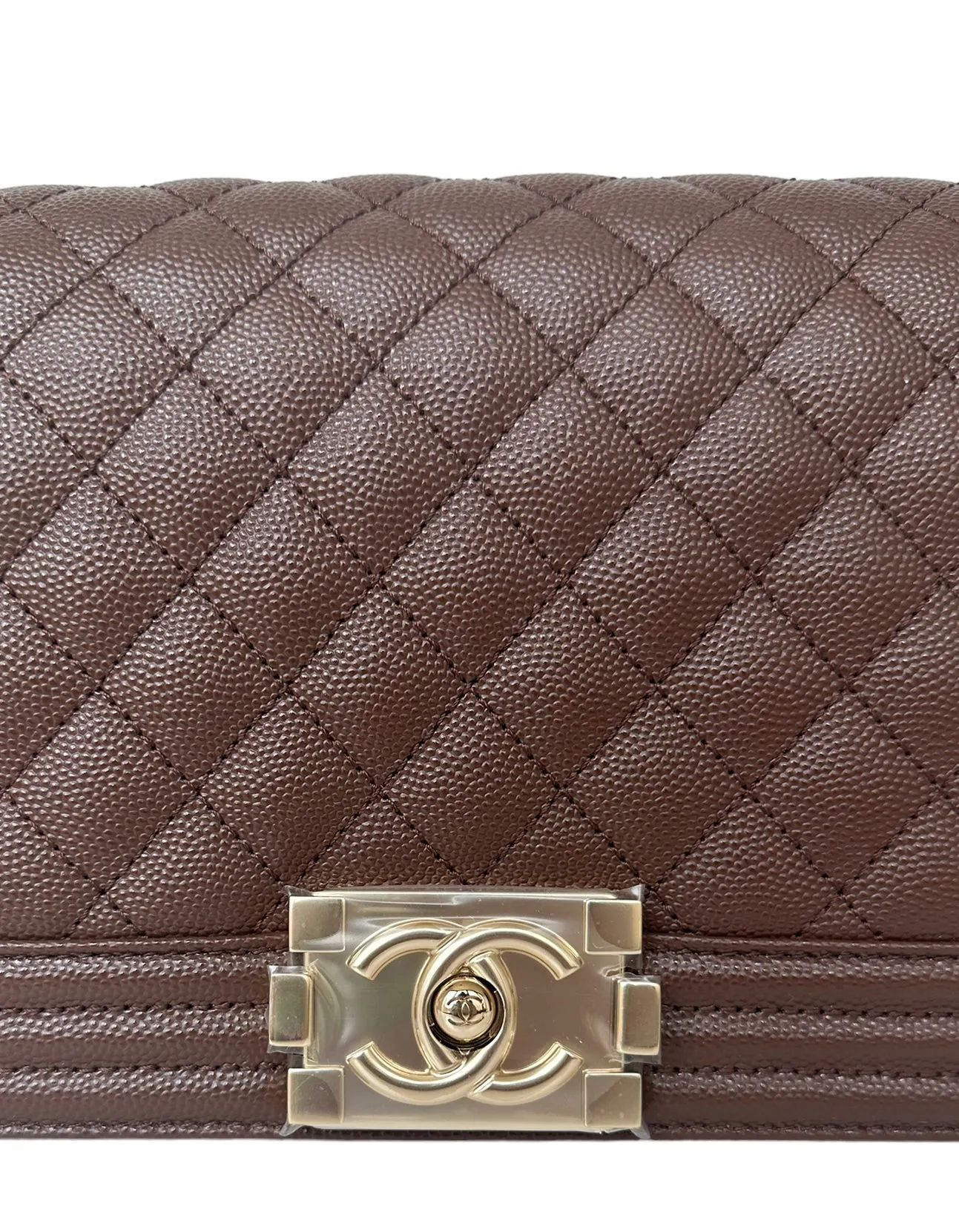 Chanel 2023 NEW Brown Caviar Leather Quilted Medium Boy Bag