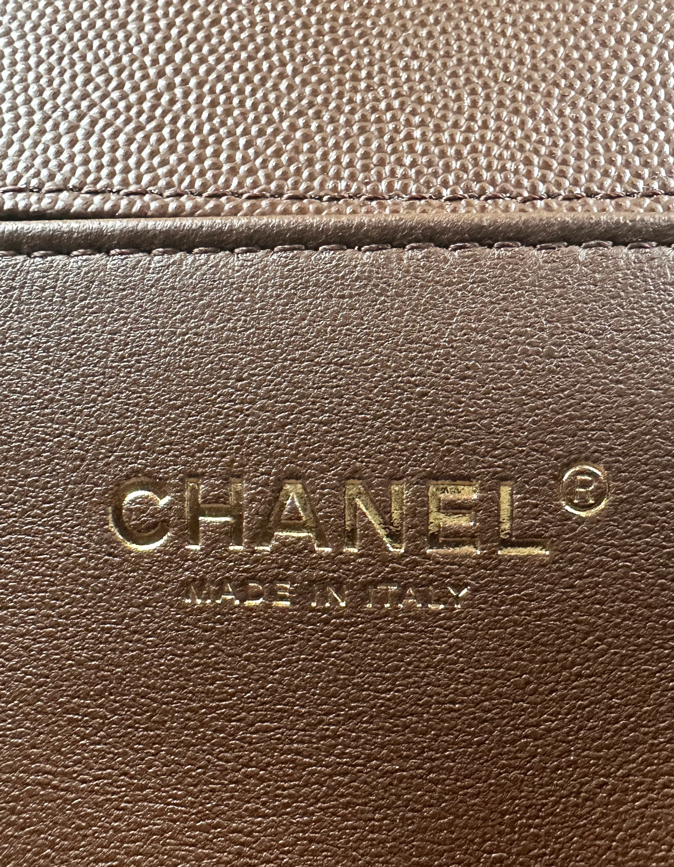 Chanel 2023 NEW Brown Caviar Leather Quilted Medium Boy Bag