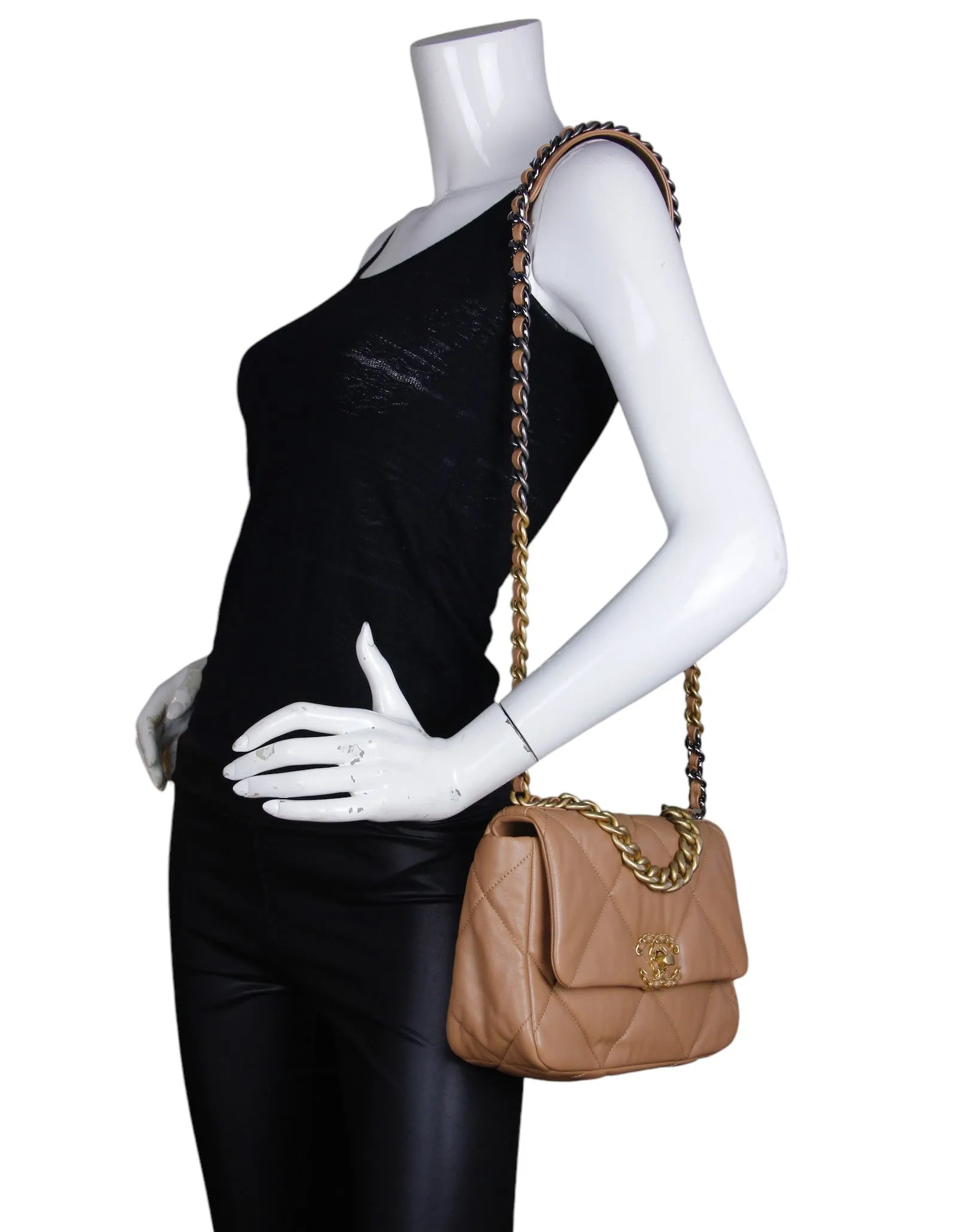 Chanel 2024 Dark Beige Lambskin Quilted Medium 19 Bag