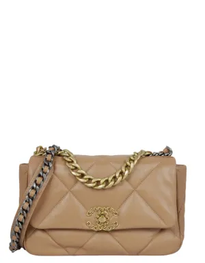 Chanel 2024 Dark Beige Lambskin Quilted Medium 19 Bag