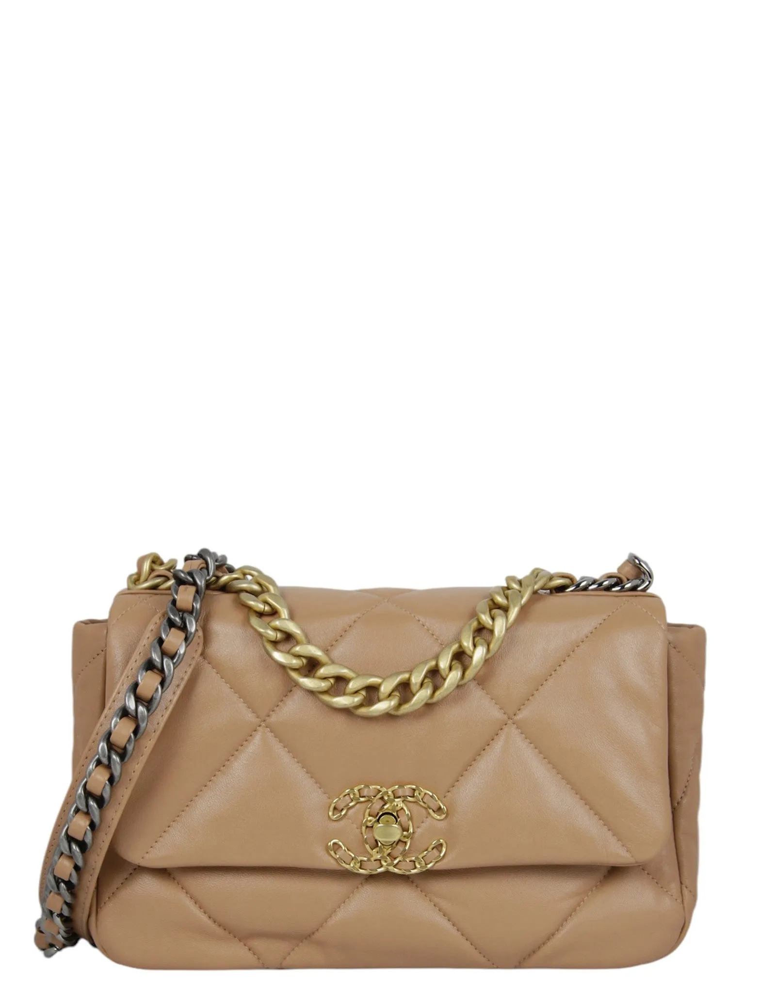 Chanel 2024 Dark Beige Lambskin Quilted Medium 19 Bag
