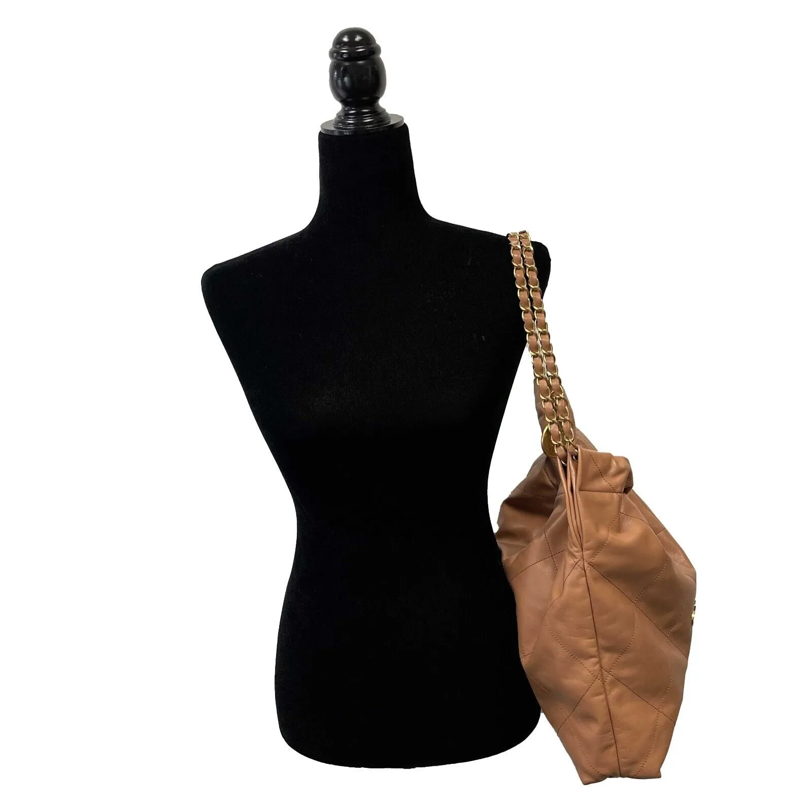 Chanel - 22 bag quilted Calfskin Drawstring Hobo - Caramel Shoulder Bag