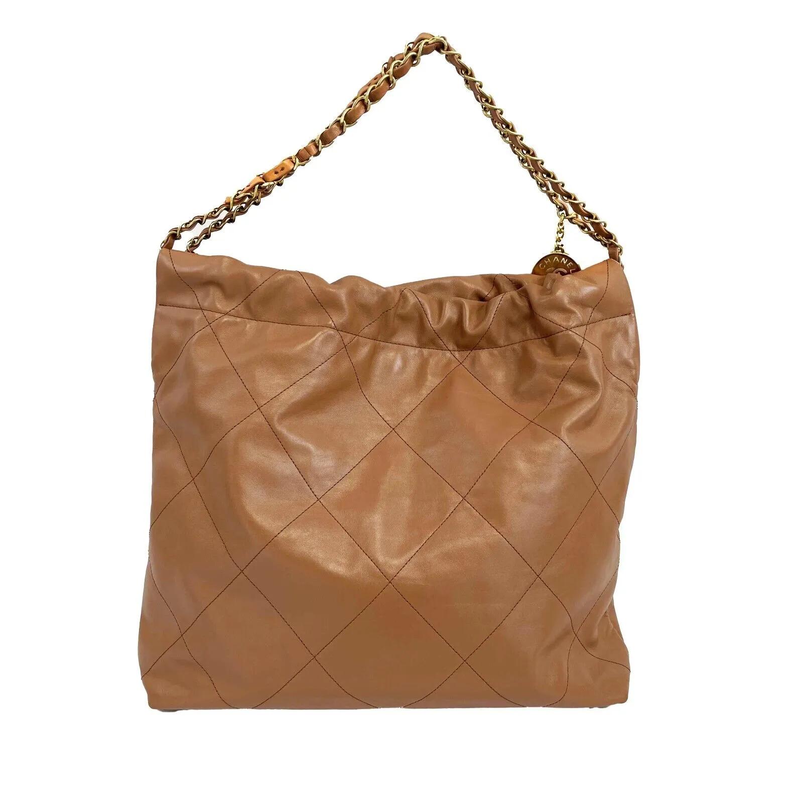 Chanel - 22 bag quilted Calfskin Drawstring Hobo - Caramel Shoulder Bag