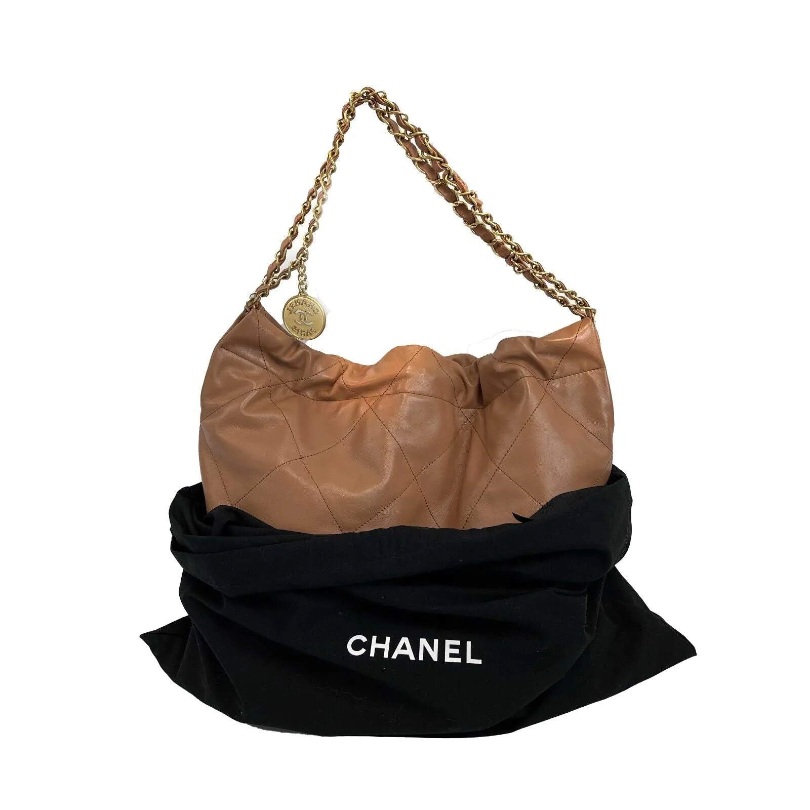 Chanel - 22 bag quilted Calfskin Drawstring Hobo - Caramel Shoulder Bag