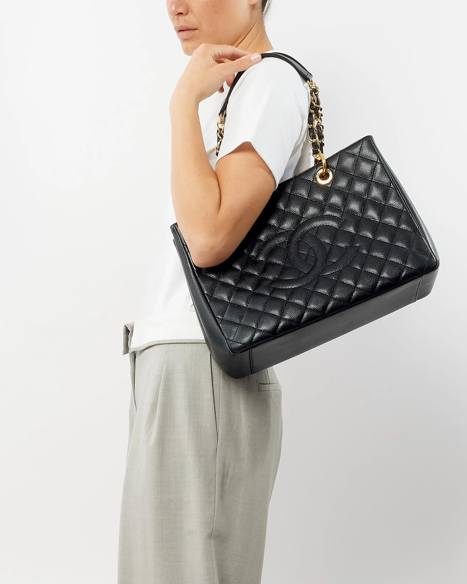 Chanel Black Caviar Leather GHW Grand Shopping Tote (GST)