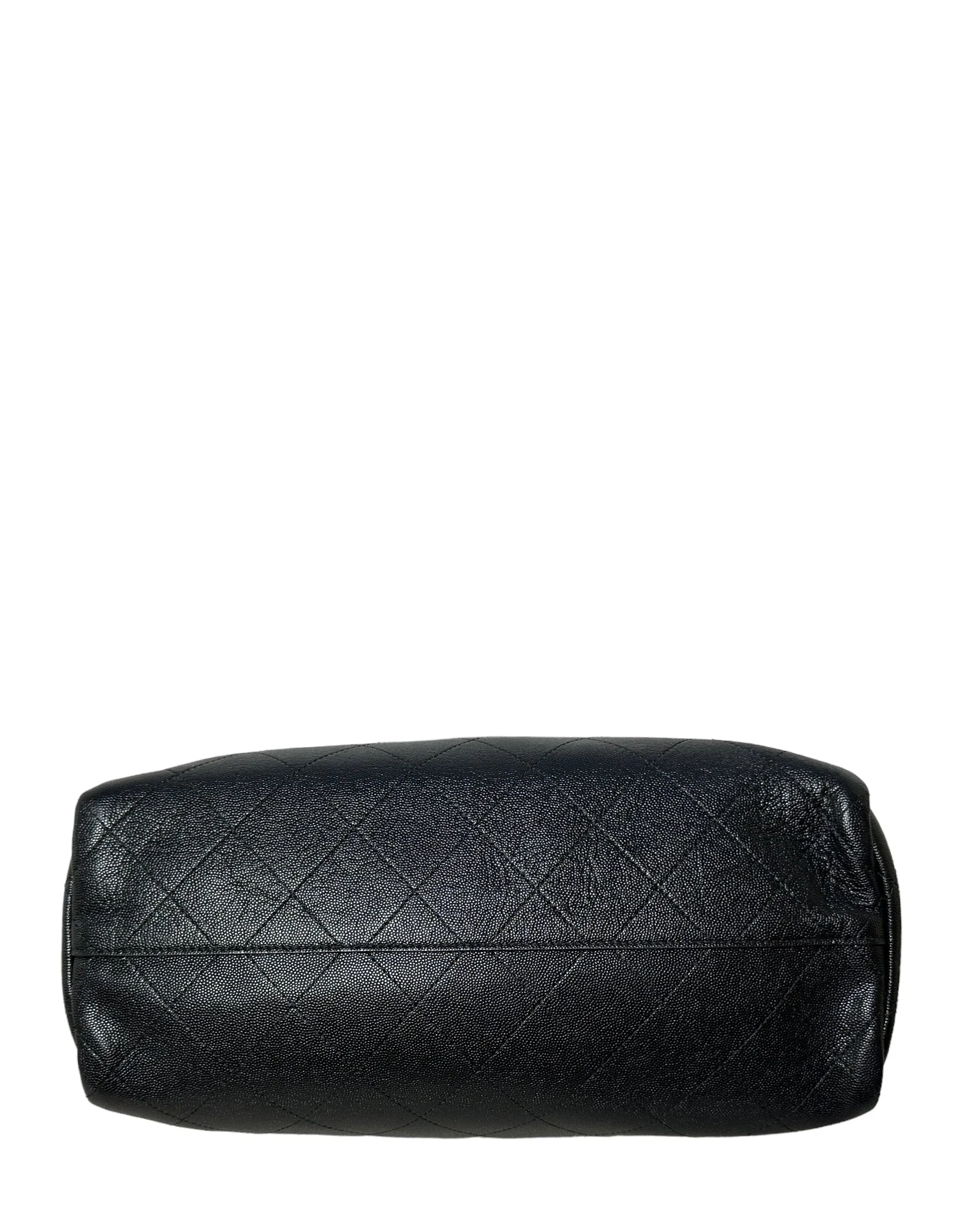 Chanel Black Caviar Leather Quilted CC Shopping Tote Bag