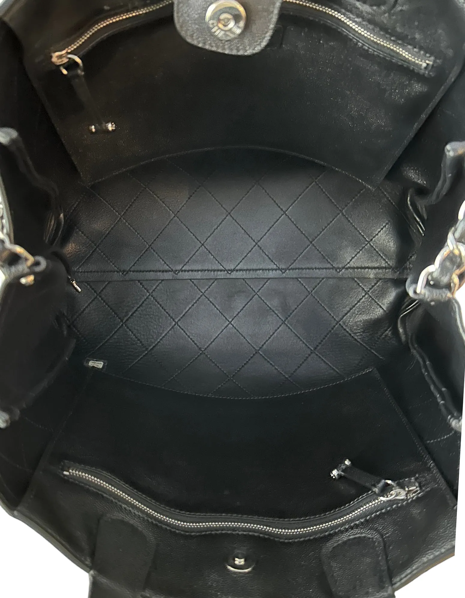 Chanel Black Caviar Leather Quilted CC Shopping Tote Bag