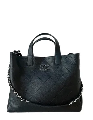 Chanel Black Caviar Leather Quilted CC Shopping Tote Bag