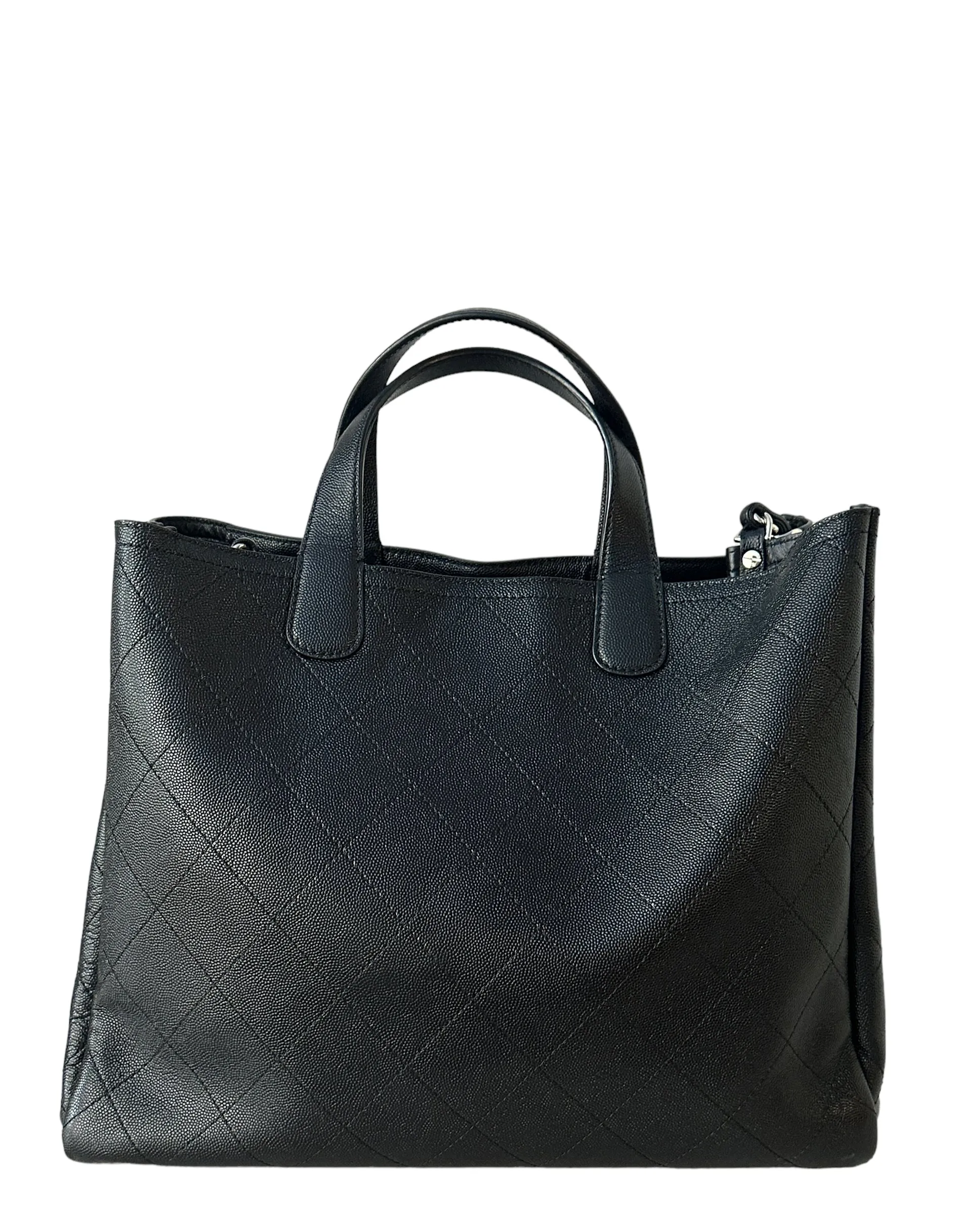 Chanel Black Caviar Leather Quilted CC Shopping Tote Bag