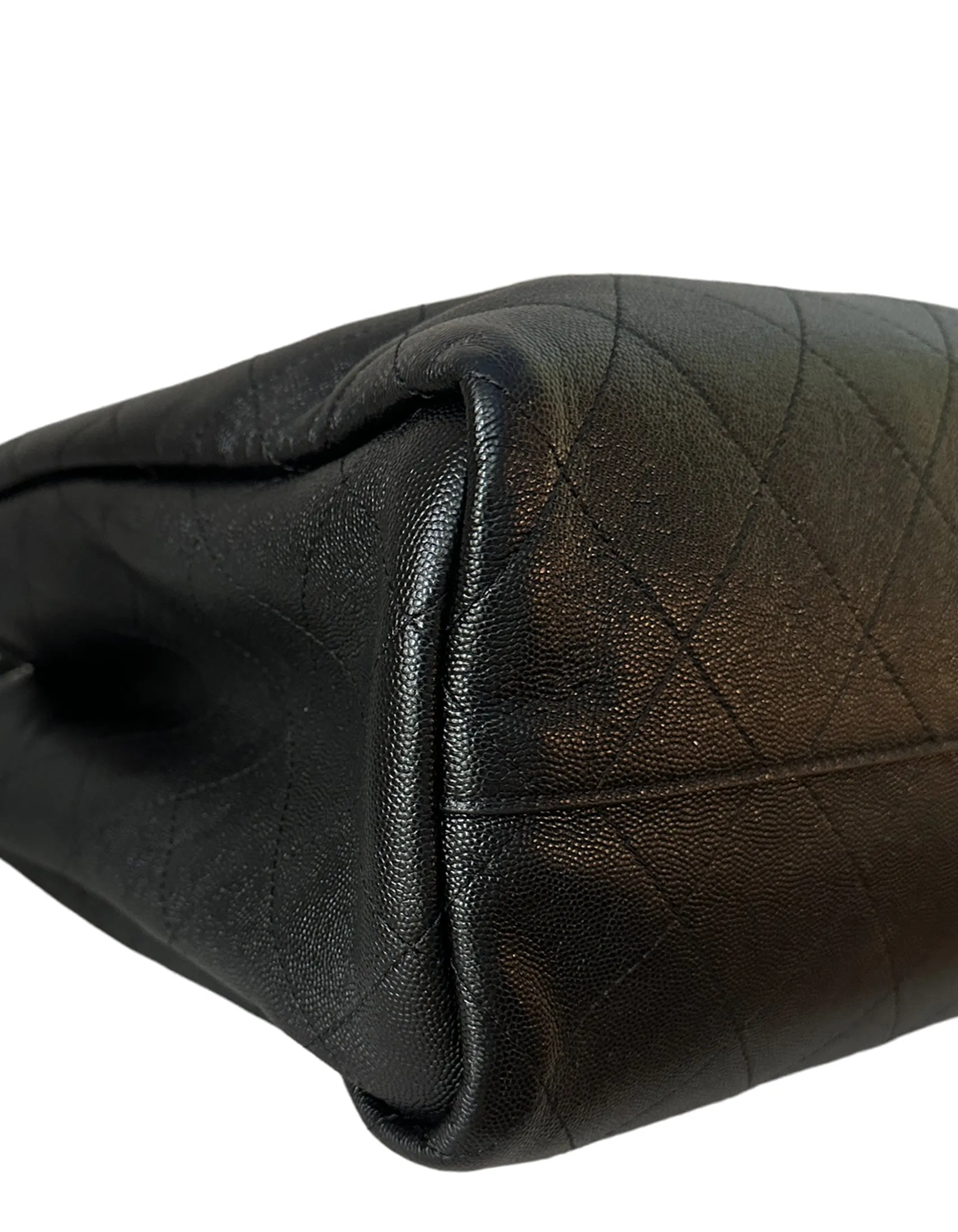 Chanel Black Caviar Leather Quilted CC Shopping Tote Bag