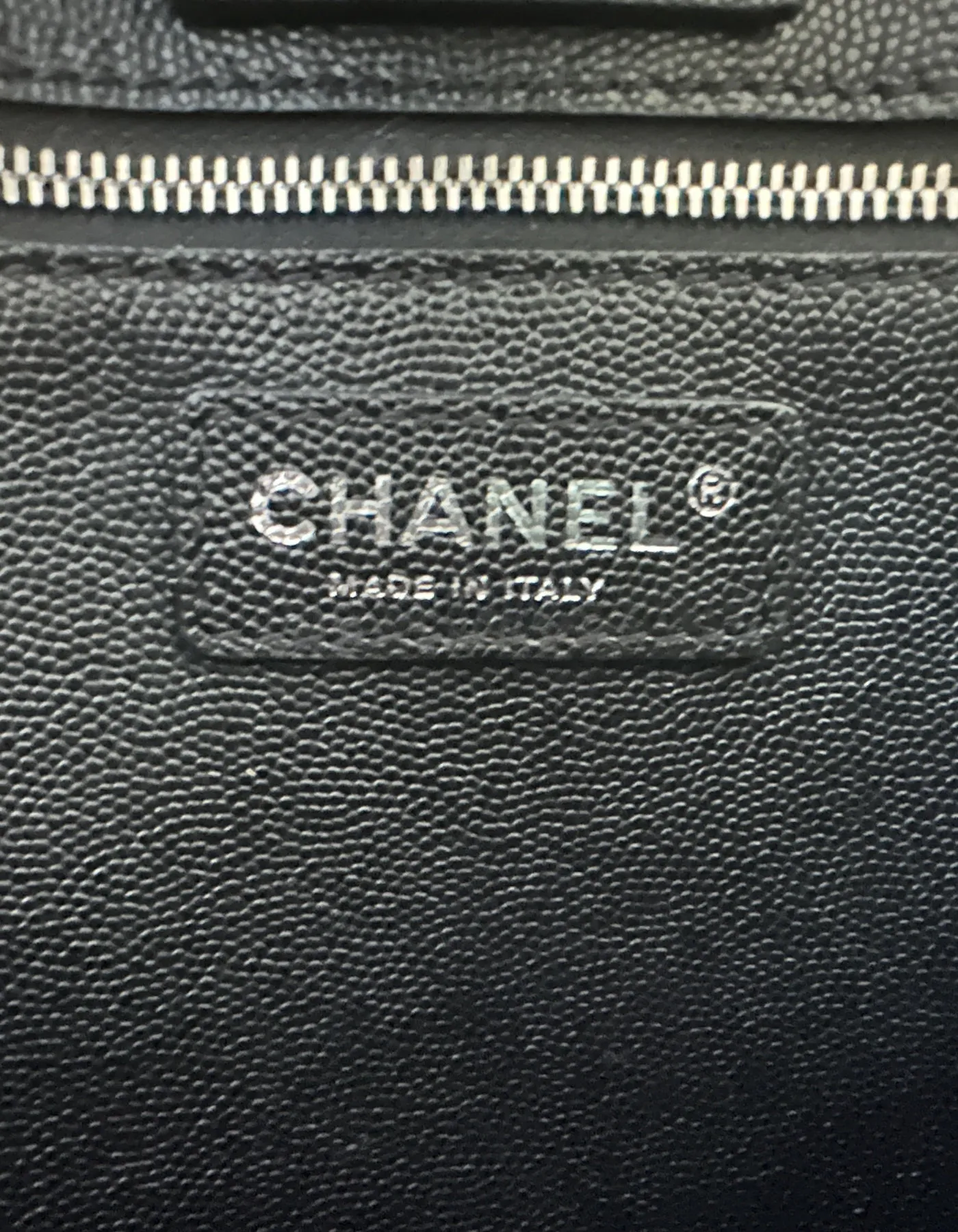 Chanel Black Caviar Leather Quilted CC Shopping Tote Bag