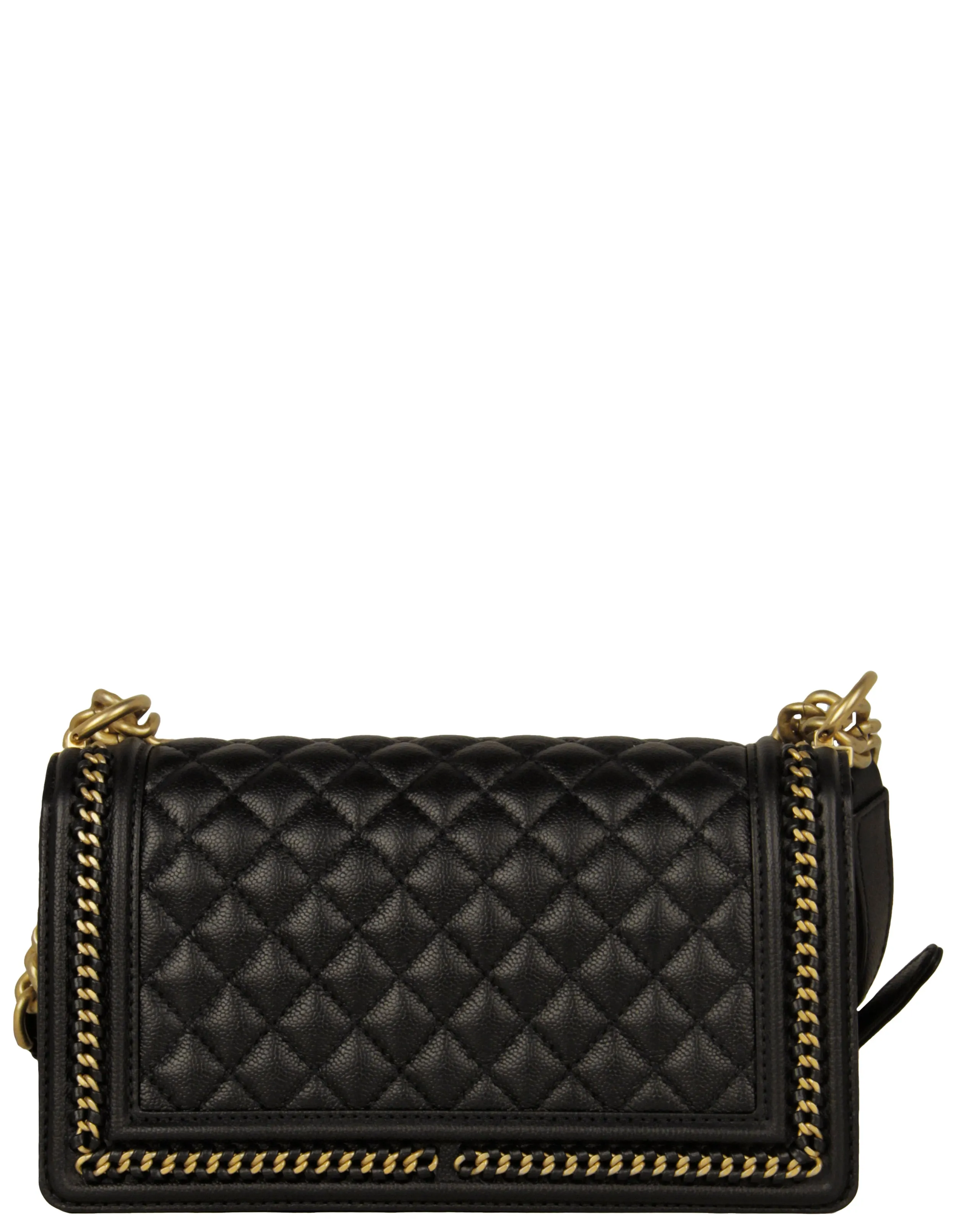 Chanel Black Caviar Quilted Medium Chain Through Boy Flap