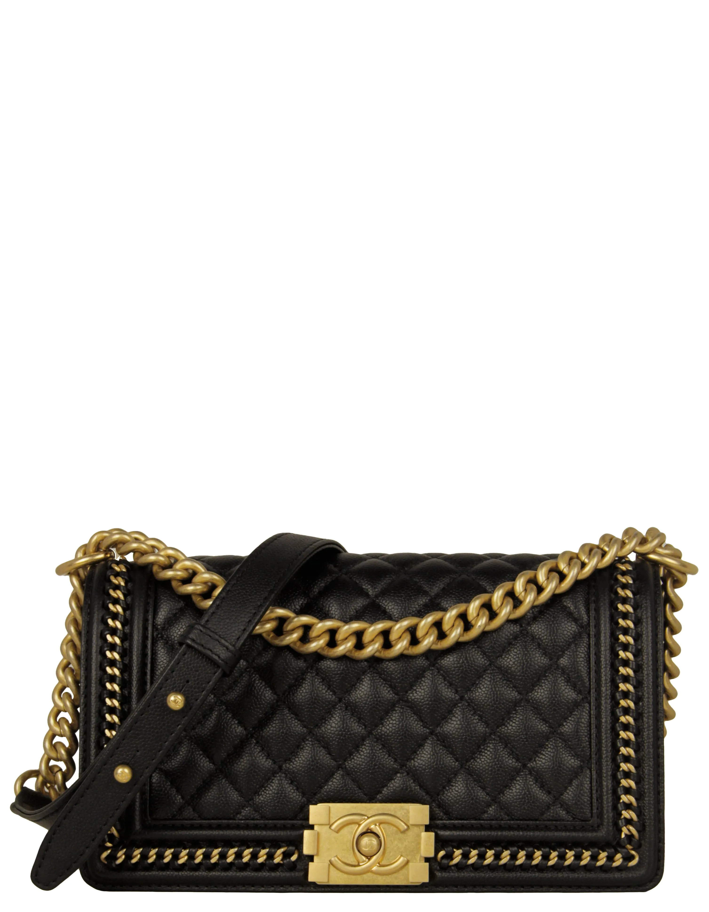Chanel Black Caviar Quilted Medium Chain Through Boy Flap