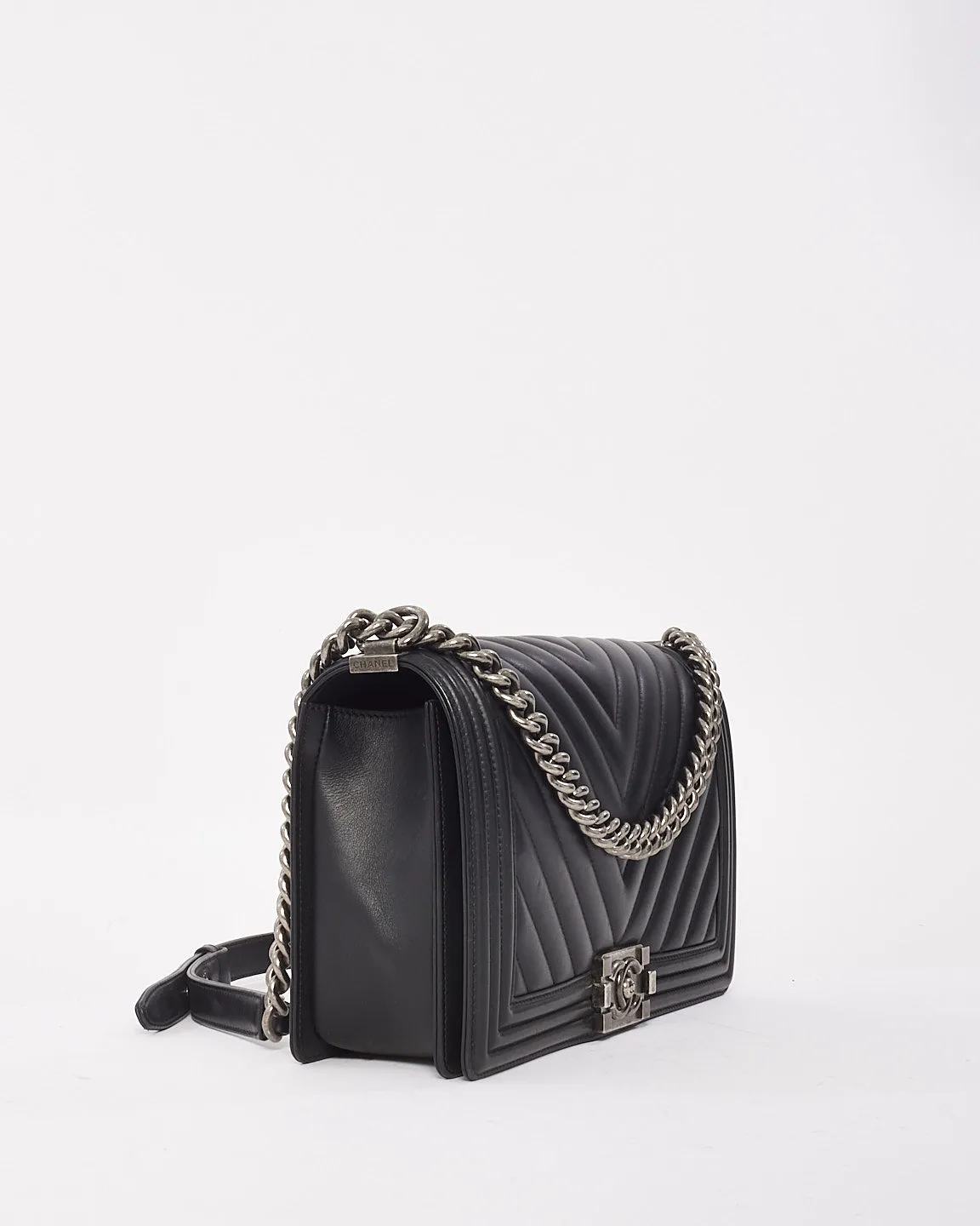 Chanel Black Chevron Leather Old Medium Boy Bag