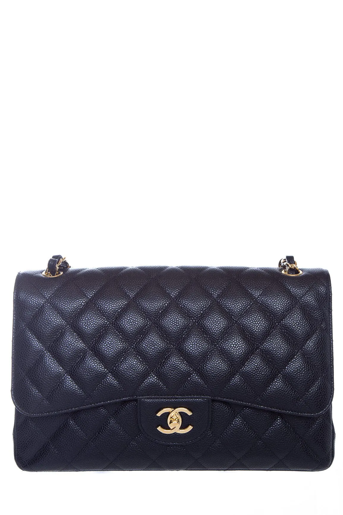 Chanel Black Quilted Caviar Double Flap Jumbo Handbag