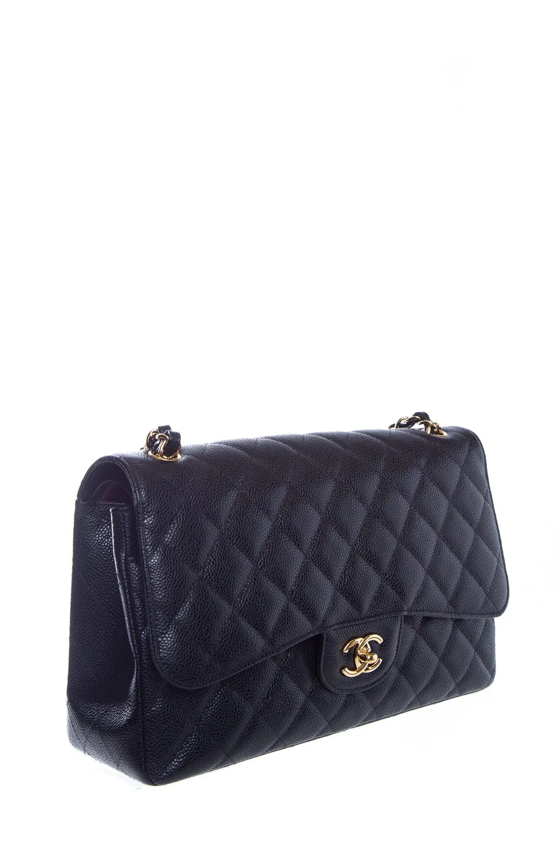 Chanel Black Quilted Caviar Double Flap Jumbo Handbag