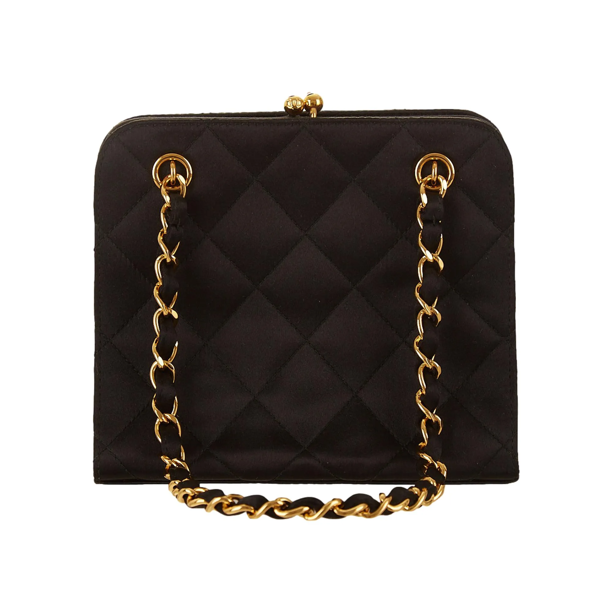 Chanel Black Quilted Satin Mini Kiss Lock Bag